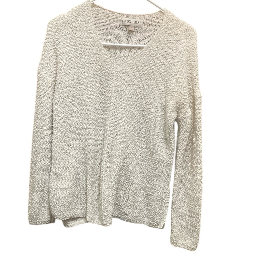 Knox Rose White V-Neck Sweater with Textured Knit size small